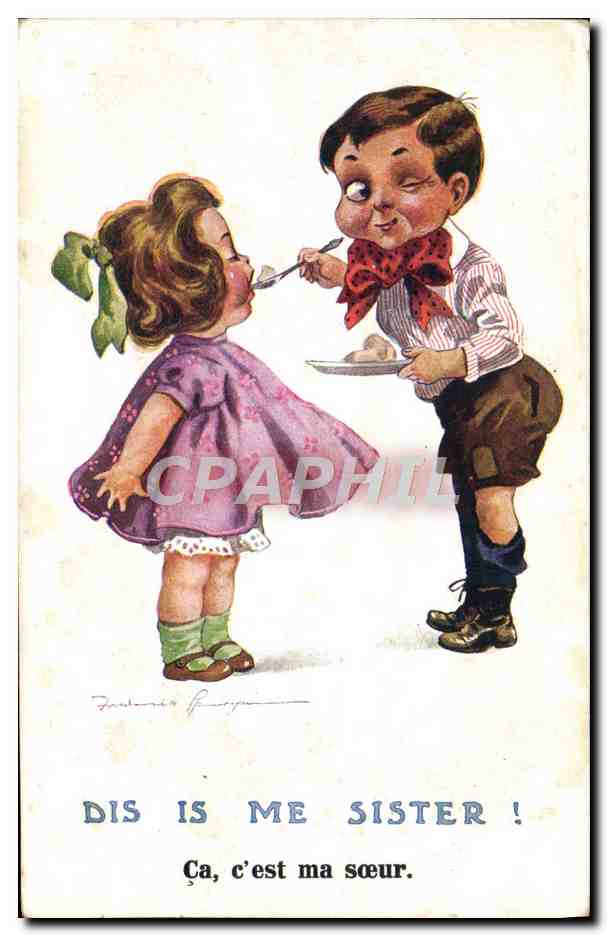 CPA Illustrateur Enfants Dis is me sister