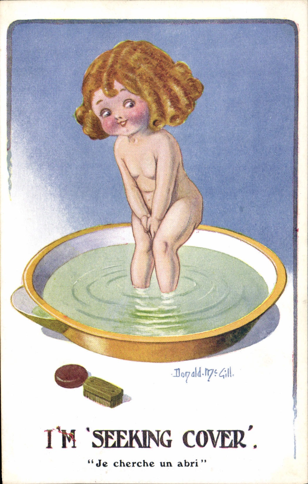 CPA Illustrateur Enfant nue Bain Donald McGill