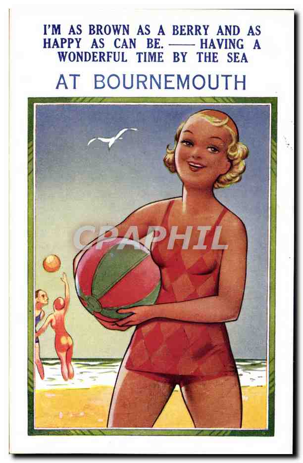 CPA Illustrateur Femme Bournemouth Plage 