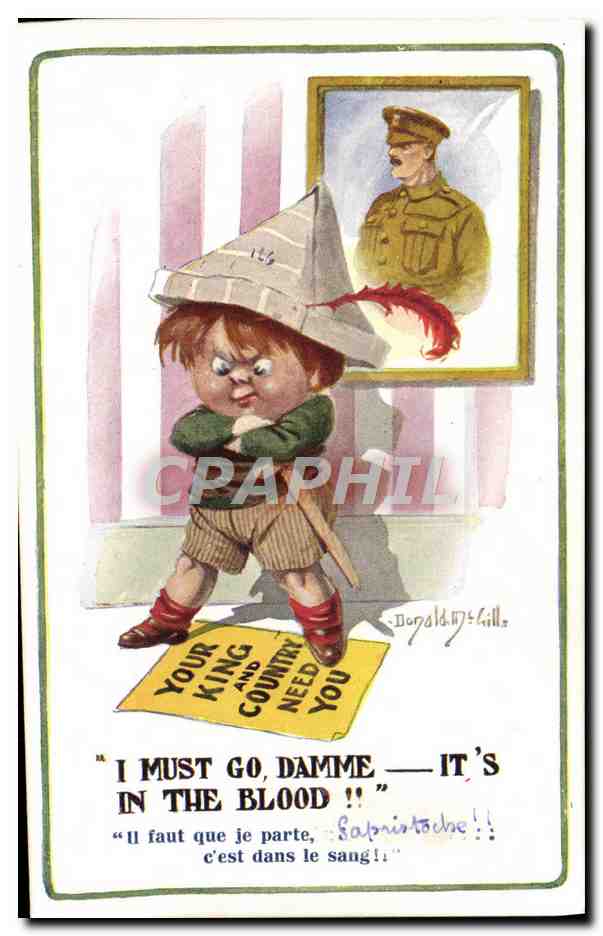 CPA Illustrateur Donald McGill Enfant Militaria