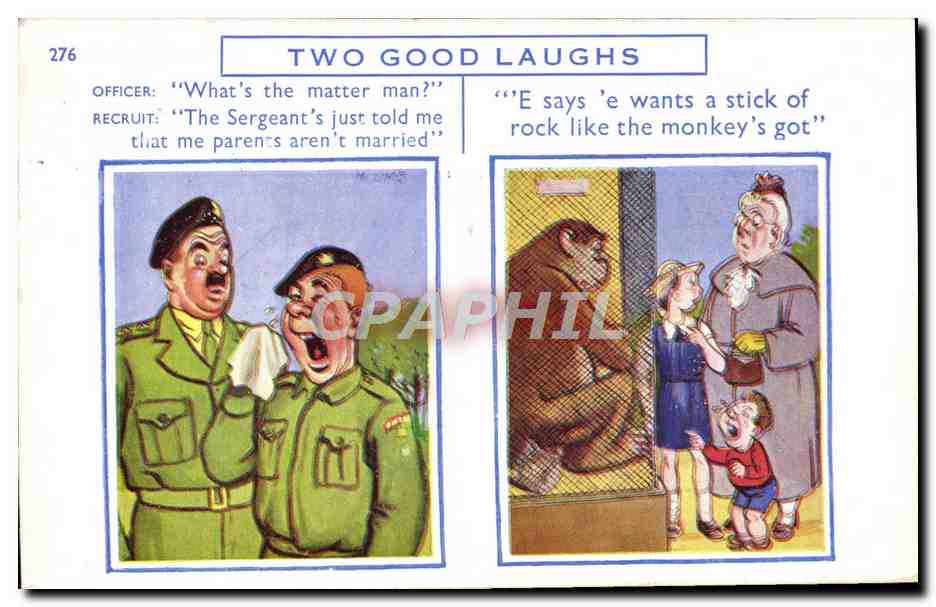 CPA Illustrateur Two good laughs Soldat Miltiaria Singe Gorille Enfant