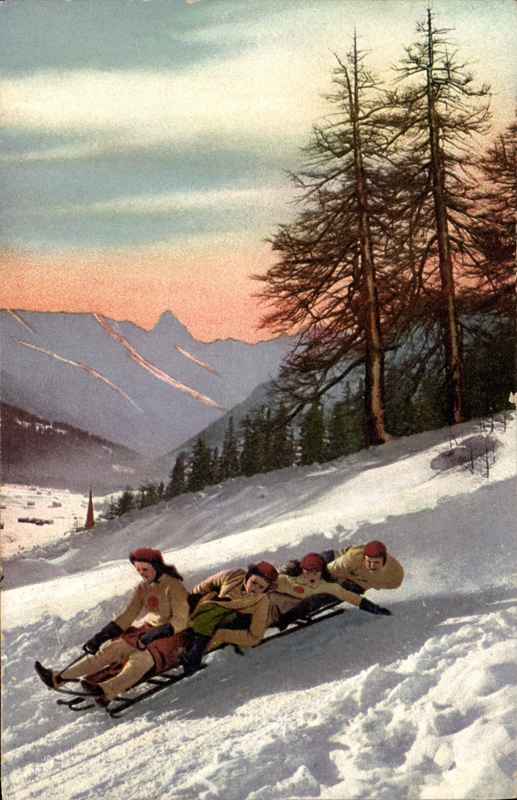 Enfants glissant sur une descente enneigée — Sèvres W. L. II No. 24302 — Chez Preusser