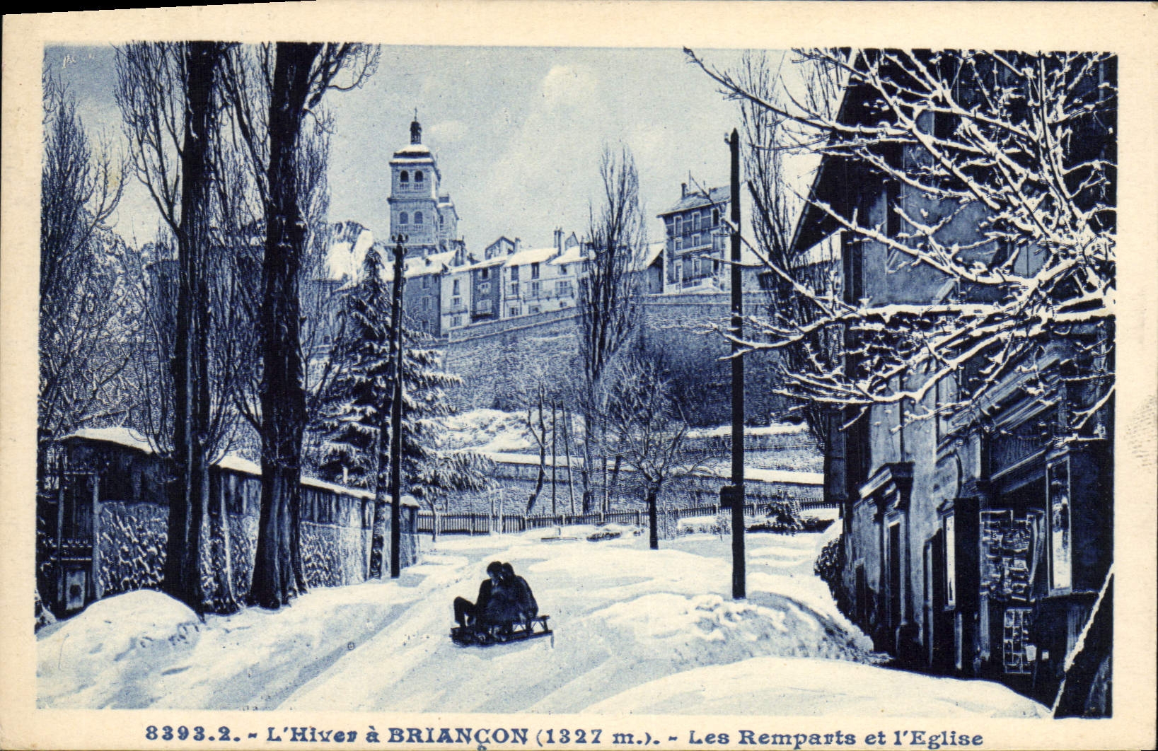CPA Sports d'hiver Ski Briancon Les remparts et l'eglise Luge