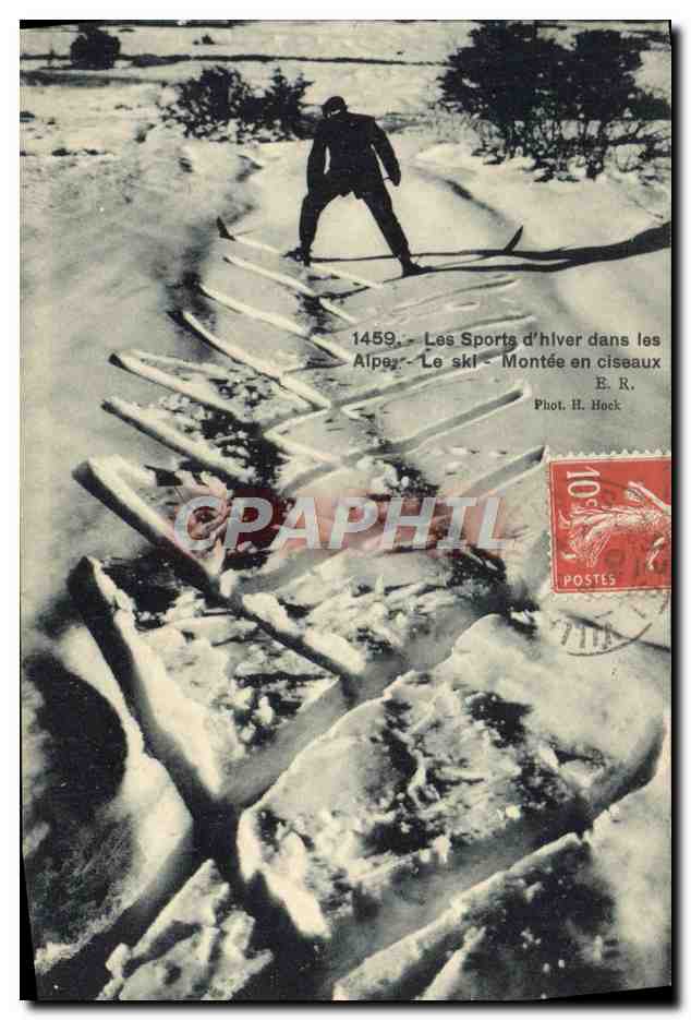 Les Sports d'hiver dans les Alpes - Le ski - Montée en ciseaux - Phot. H. Hock