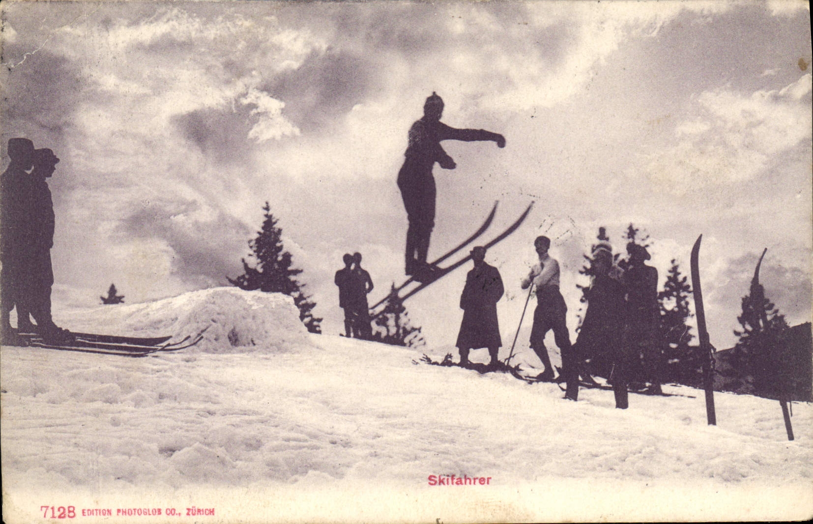 Esquiador — salto en esquí — Edición Photoslob Co., Zúrich, n° 7128