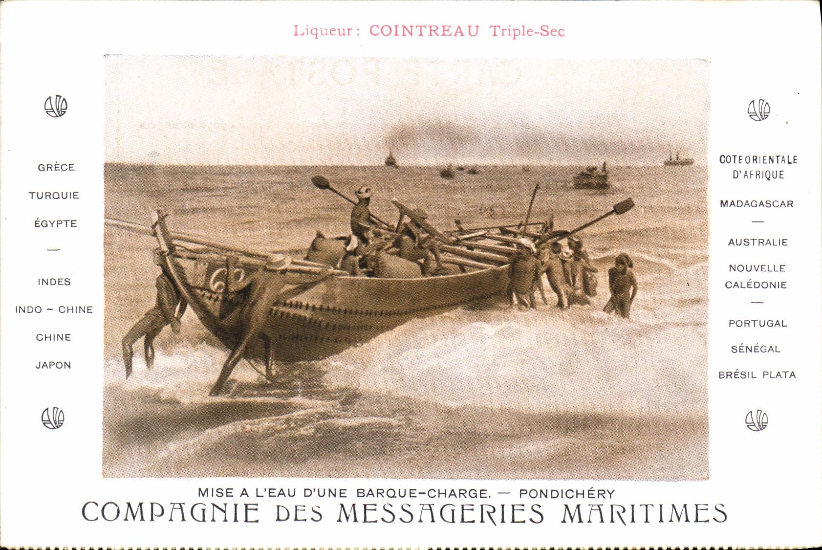 Mise à l'eau d'une barque-charge — Pondichéry — Compagnie des Messageries Maritimes