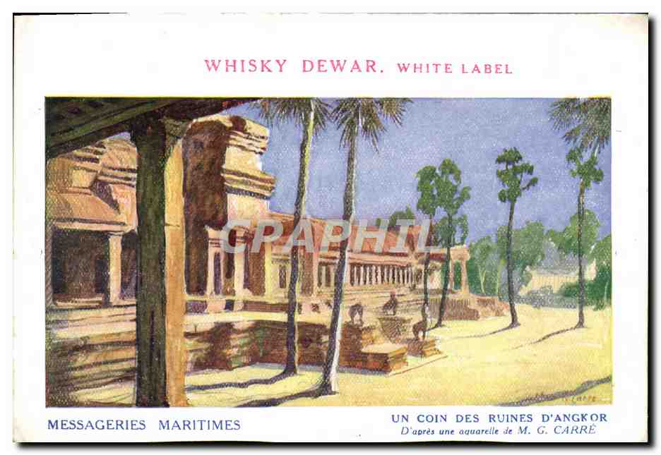 CPA Bateau Compagnie des Messageries Maritimes Genevriers Un coin des ruines d'Angkor Wisky Dewar 
