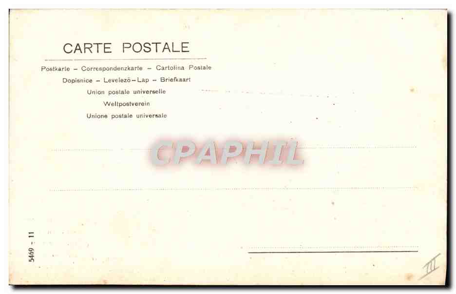 Femme en robe de mariée ajustant son voile — scène intérieure — CPAPHIL n° 5469-11 — Reverso