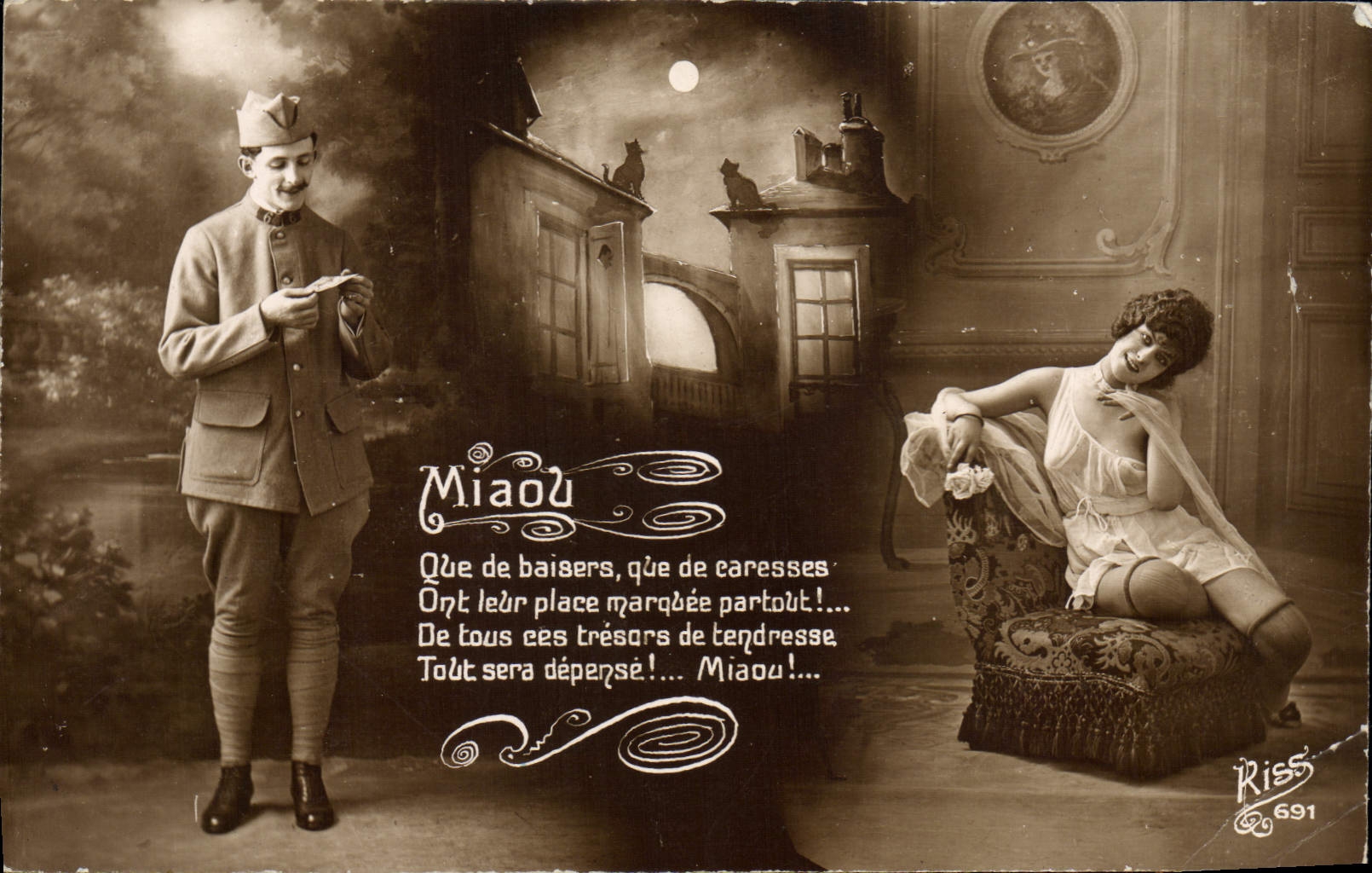 CPA Nu erotique Femme Miaou