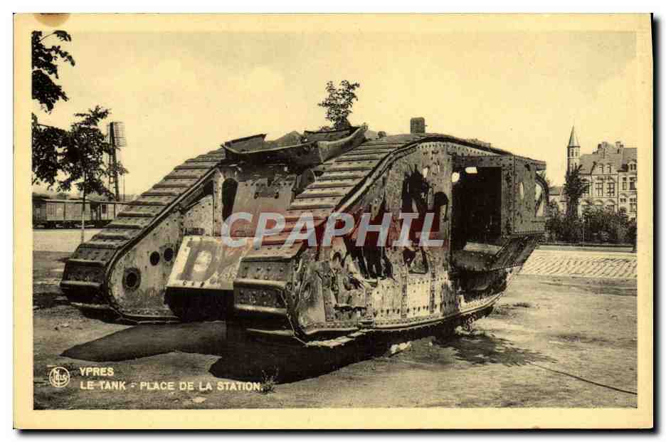 CPA Militaria Tank Ypres Place de la station