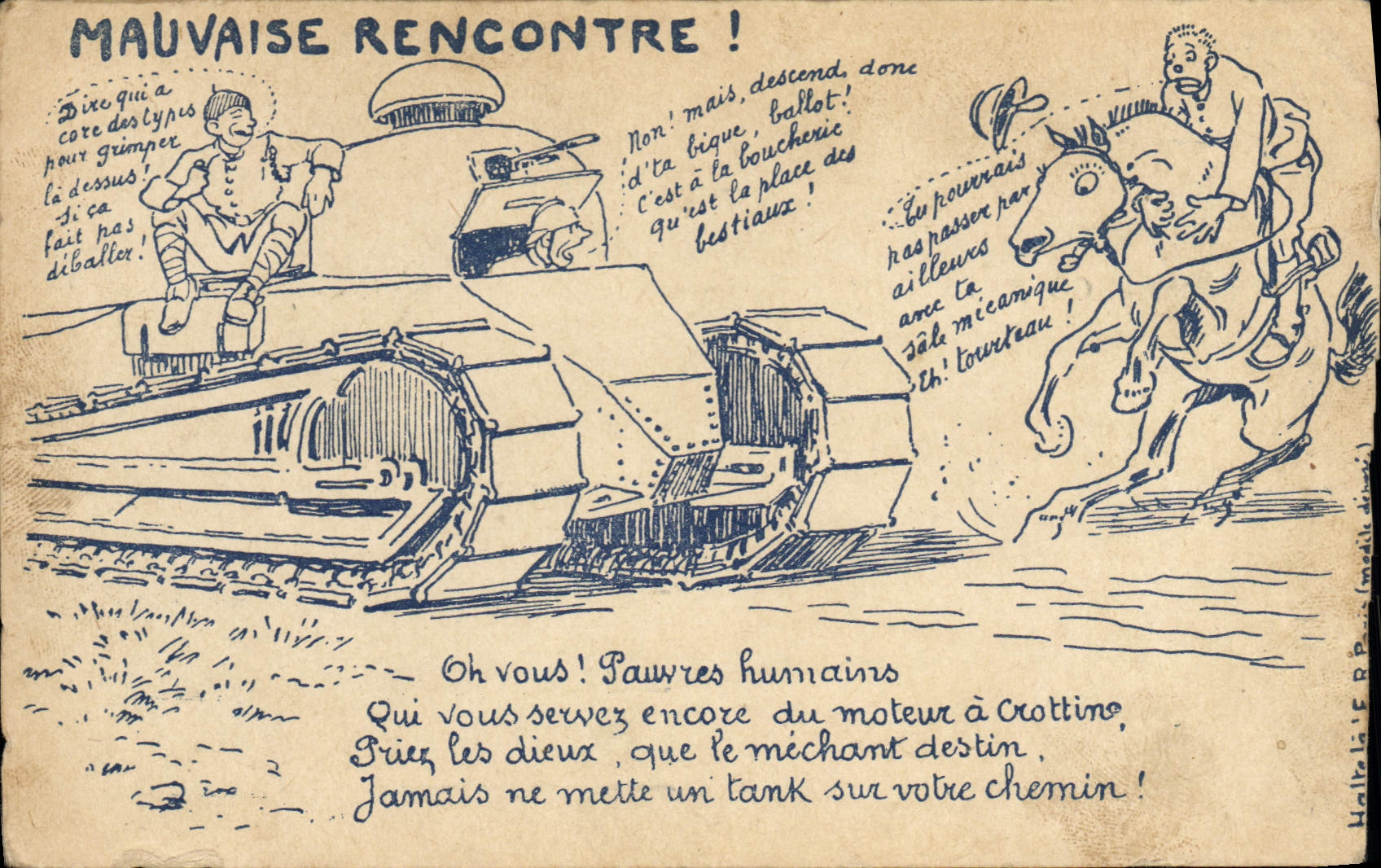 CPA Militaria Tank Mauvaise rencontre 