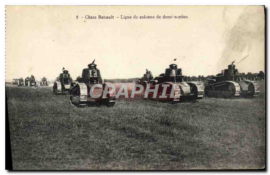 CPA Militaria Tank Chars Renault Ligne de colonn e de demi section