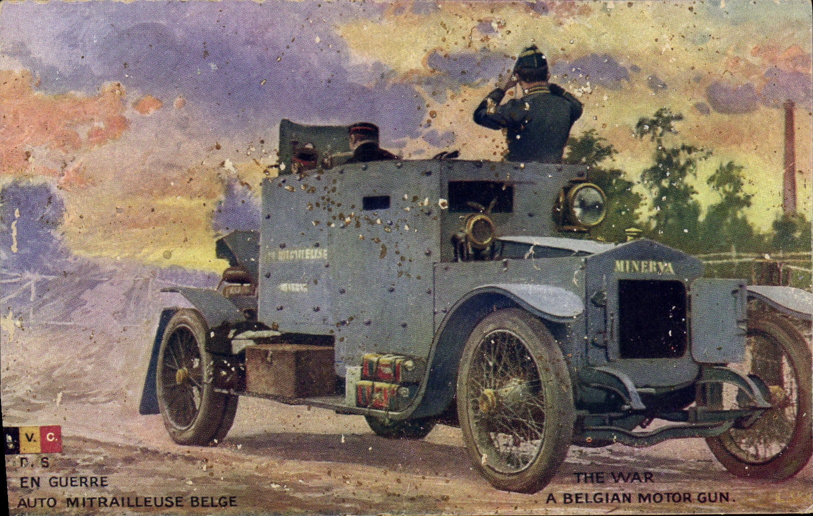 CPA Militaria Tank Auto mitrailleuse Belge 