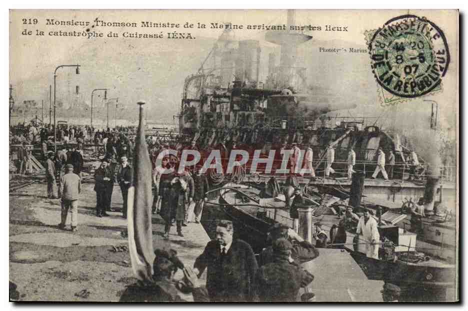 Signor Thomson, Ministro della Marina, arrivando sul luogo della catastrofe del corazzata IÉNA — Phototype's Marins, n°219
