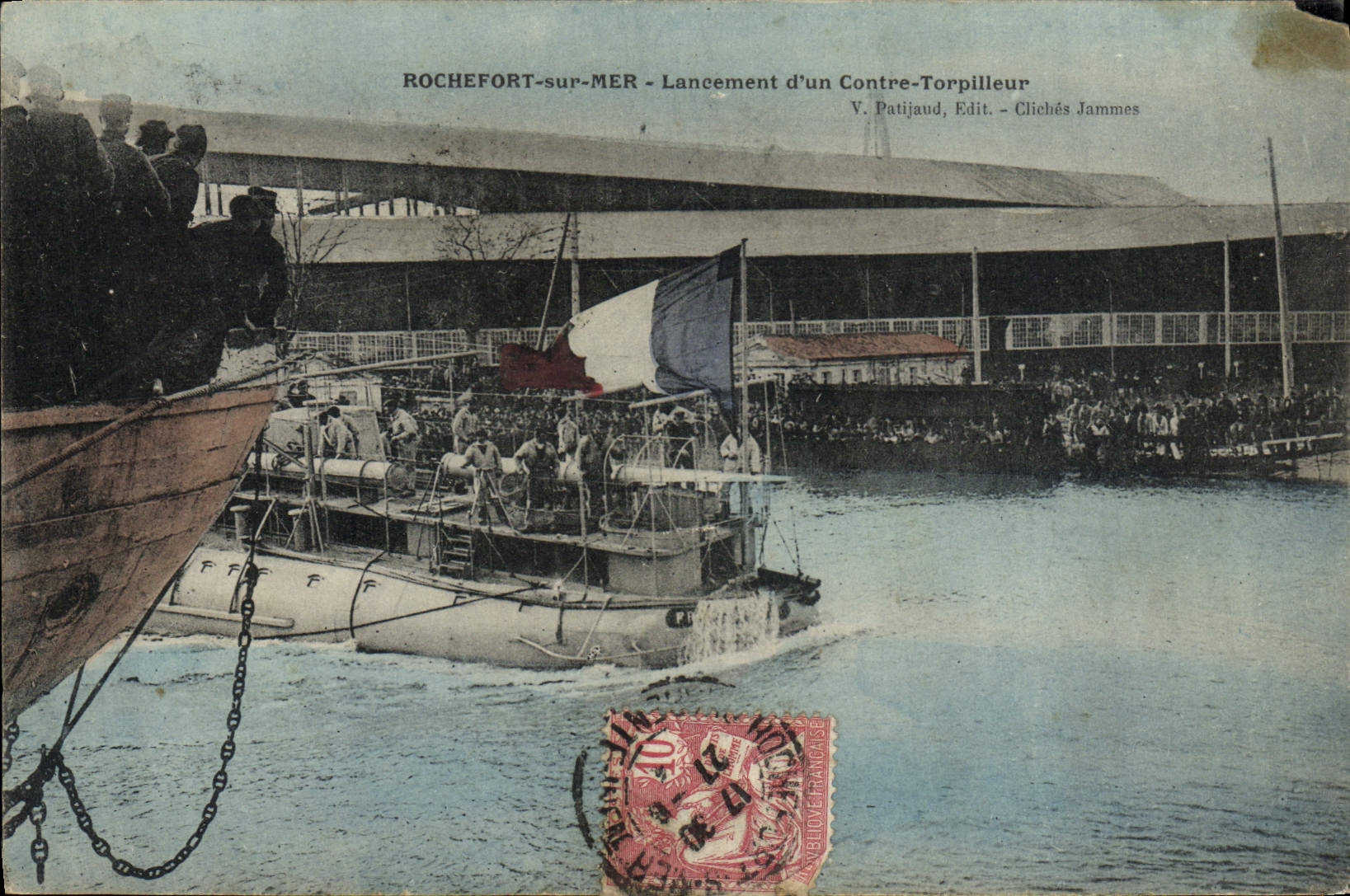 CPA Bateau Guerre Rochefort sur Mer Lancement d'un contre torpilleur
