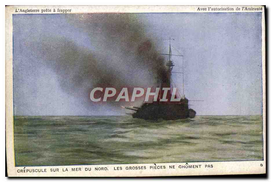 Crépuscule sur la Mer du Nord — bateau de guerre fumant — Photochrom Co., Ltd. n°6