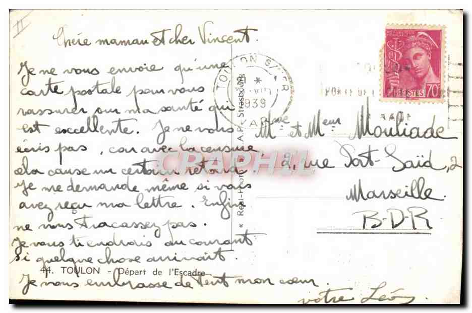 CPA Bateau Guerre Toulon Depart de l'escadre — Verso