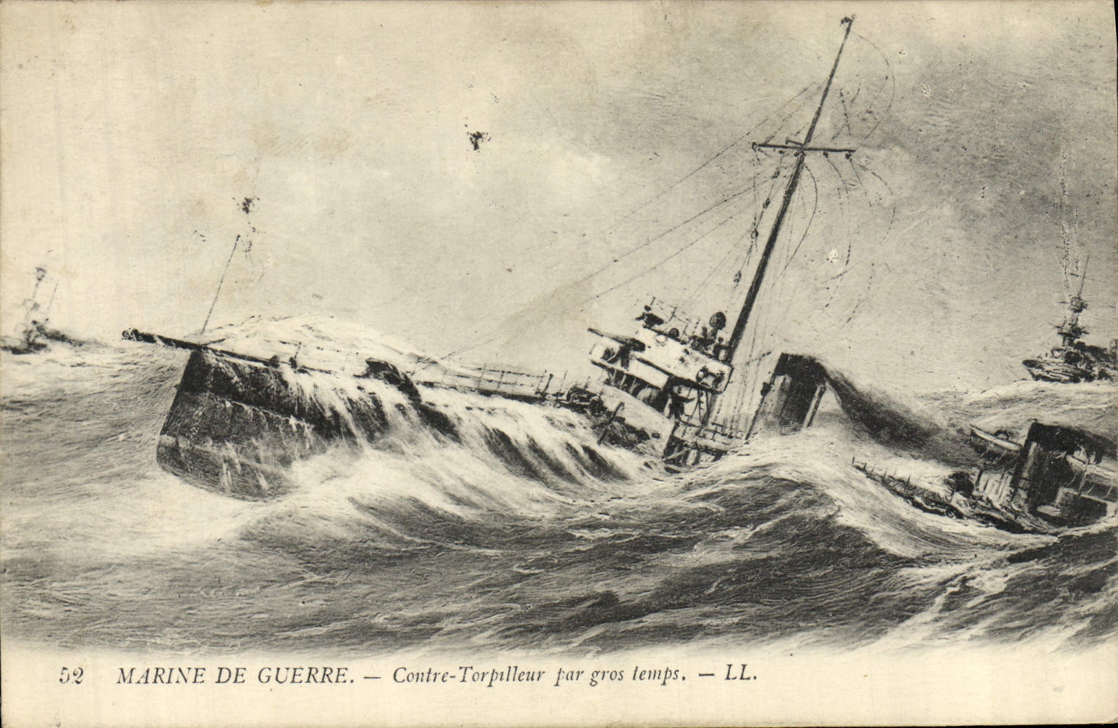 Marine de Guerre — Contre-Torpilleur par gros temps — LL. — Série 52