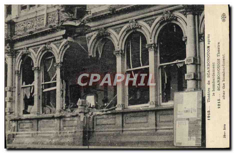 CPA Le theatre de Scarborough Le bombardement Militaria