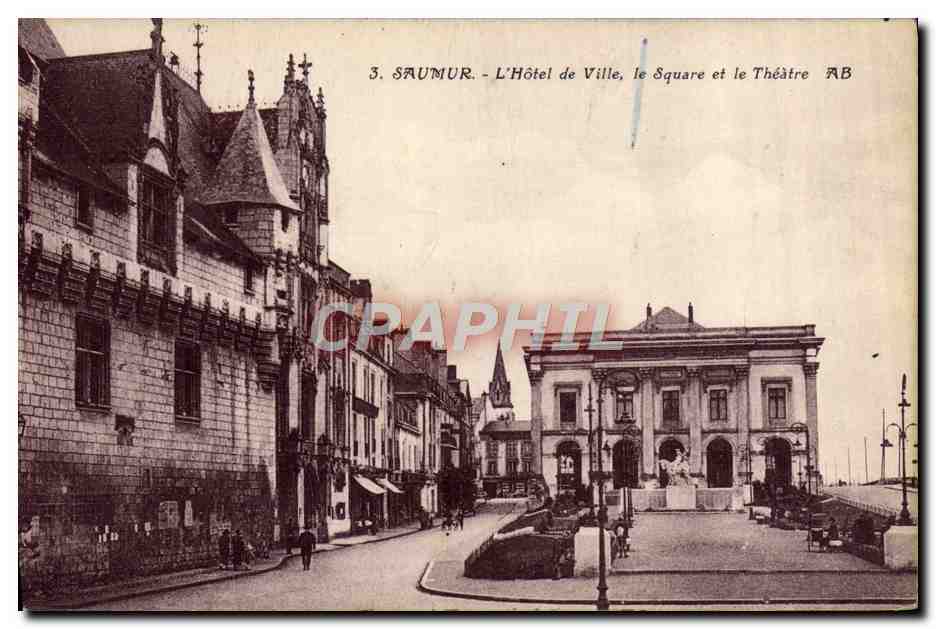 CPA Saumur L'hotel de ville Le square et le theatre 