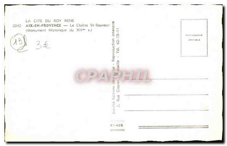 Aix-en-Provence — Le Cloître Saint-Sauveur — Société Éditions de France — Rückseite