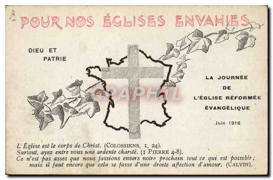 Temple de Reims — Temple de St-Quentin — Temple de Thann — Église réformée envahie — Journée de l'Église Réformée Évangélique — Juin 1916 — Reverso