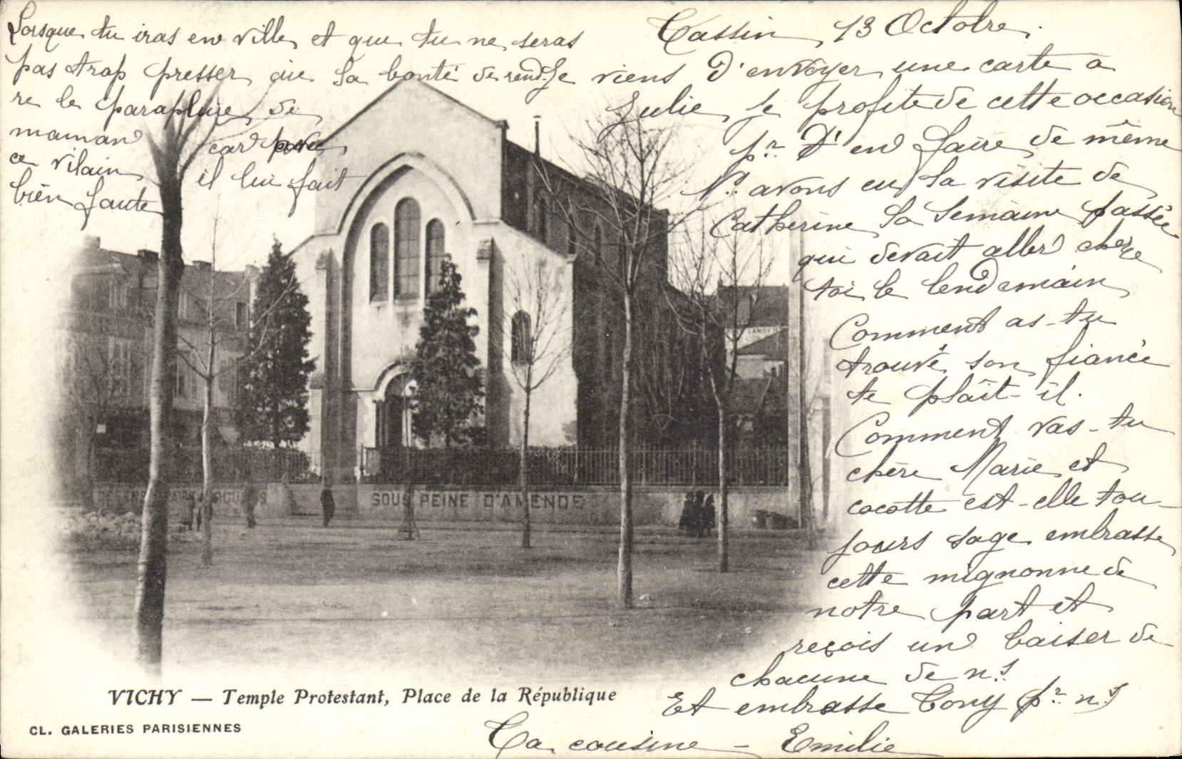 CPA Temple protestant Place de la Republique Vichy 