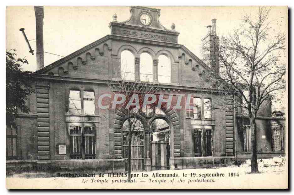 CPA Temple protestant Bombardement de Reims