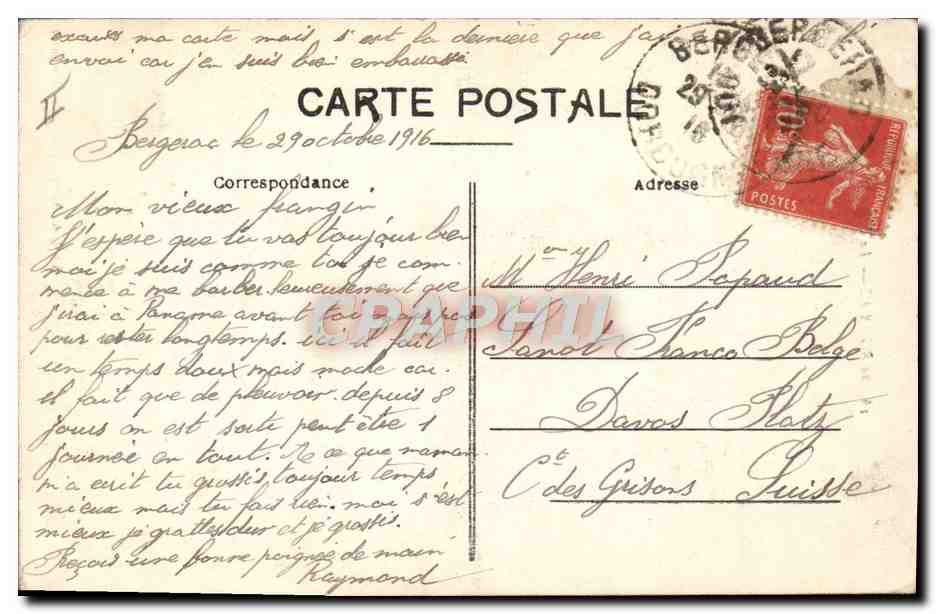 CPA Temple protestant Bergerac — Verso
