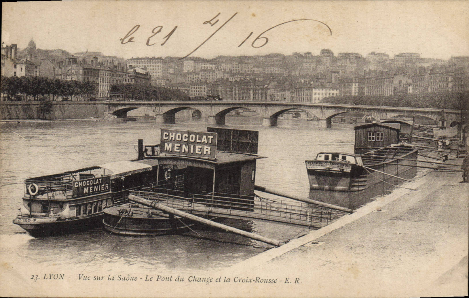 LYON - Vue sur la Saône - Le Pont du Change et la Croix-Rousse - E.R.