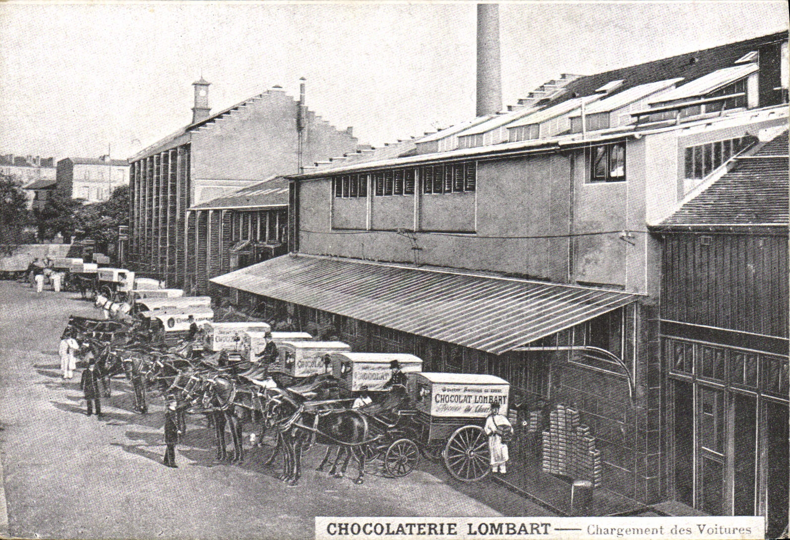 CPA Chocolaterie Lombart Chargement des voitures