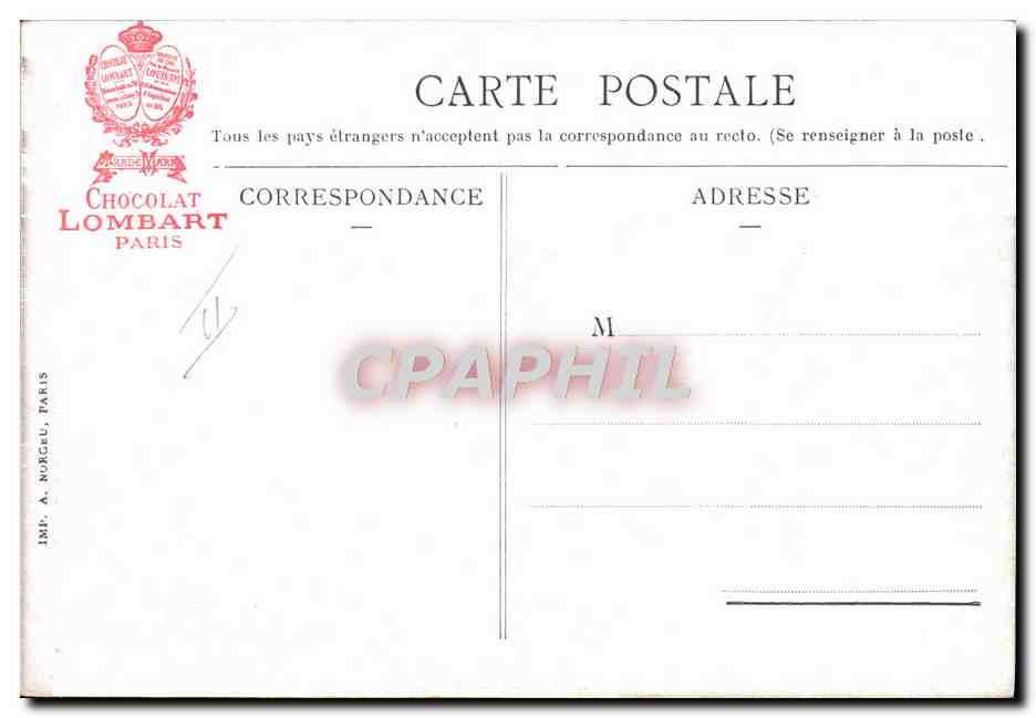 CPA Chocolaterie Lombart Chargement des voitures — Rückseite