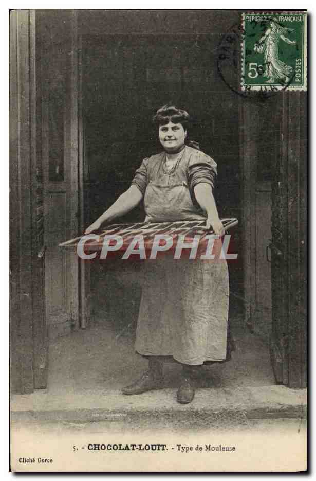 Femme tenant un plateau — Chocolat-Louit, Type de Mouleuse — Cliché Gorce - Anverso