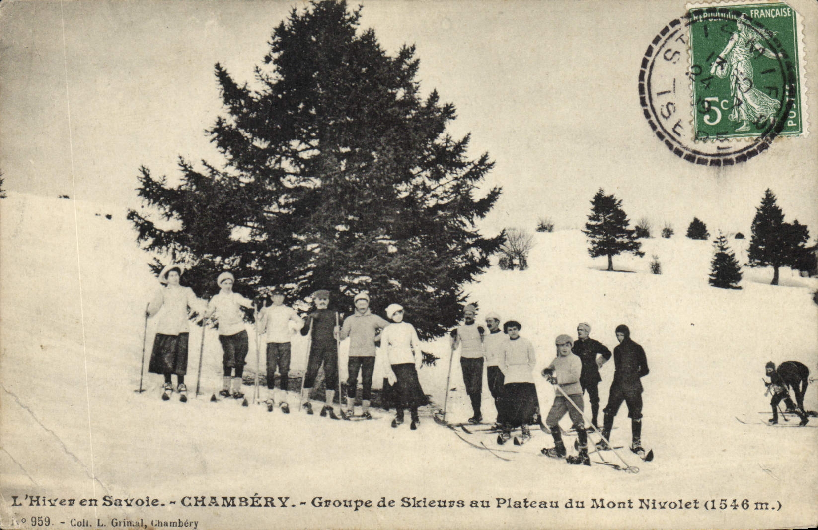 L'Hiver en Savoie - CHAMBERY - Groupe de Skieurs au Plateau du Mont Nivolet (1546 m.) - L'° 959 - Coll. L. Grimal, Chambéry