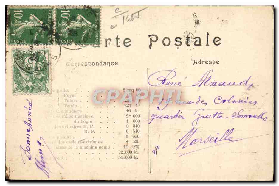 CPA Train Locomotive Compound 2678  — Verso