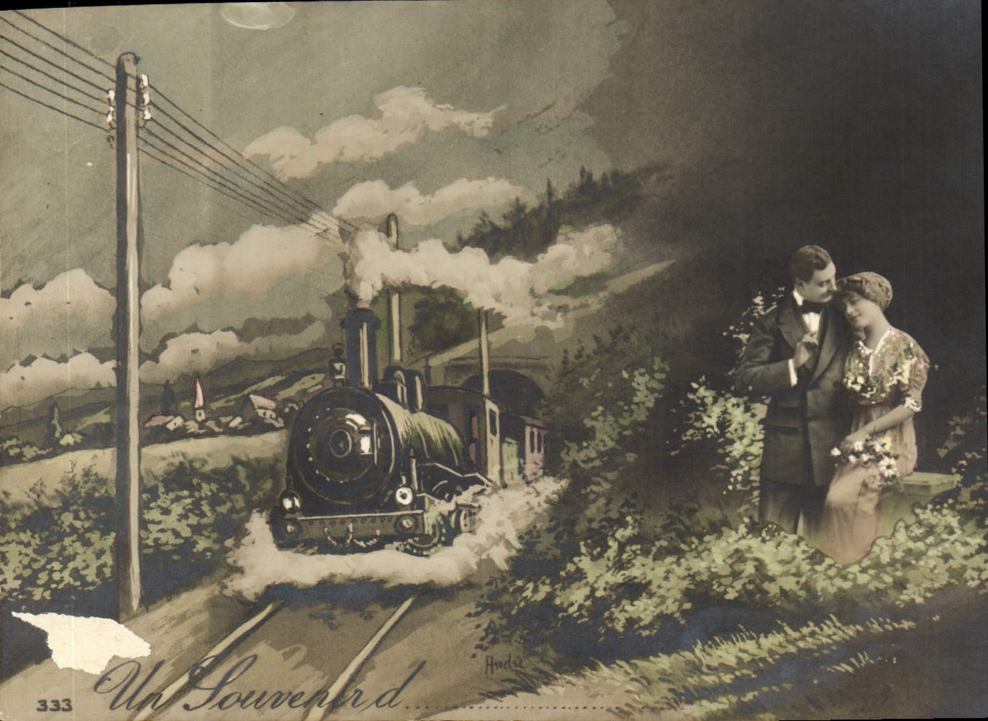 CPA Train Locomotive Fantaisie Femme 