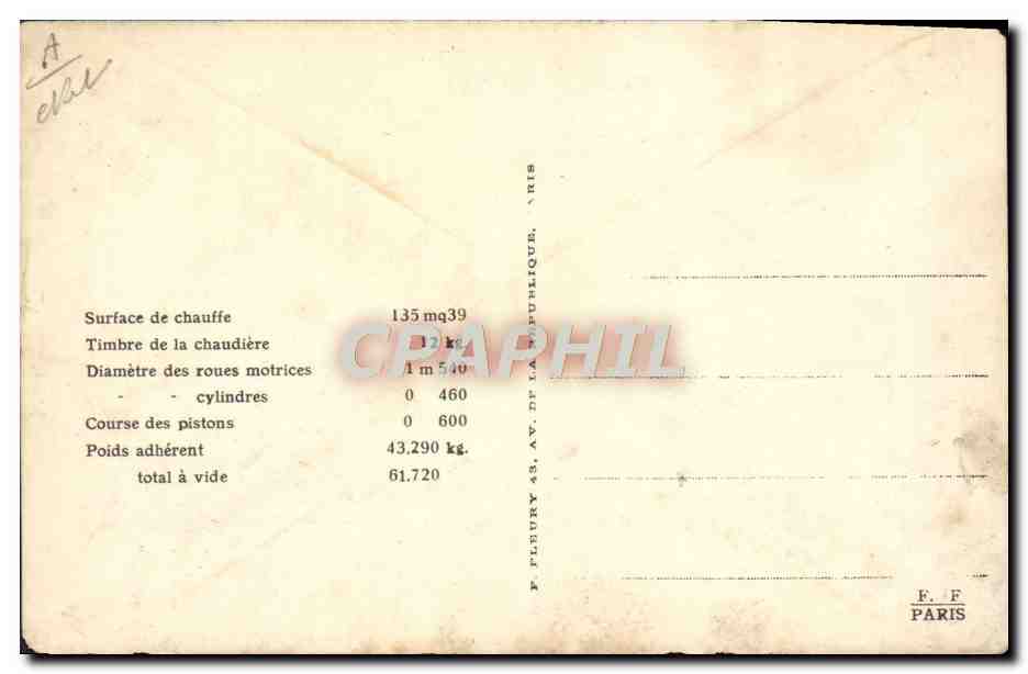CPA Train Locomotive Machine tender 32 016 — Rückseite