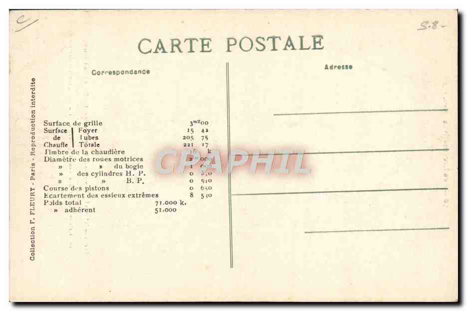 CPA Train Locomotive Machine 2704 — Verso