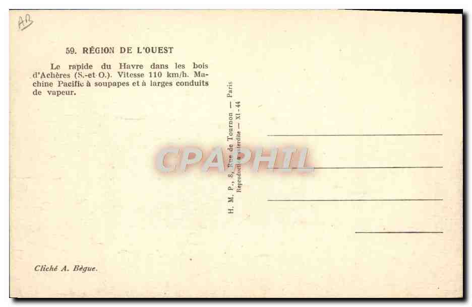 CPA Train Locomotive Region du Sud Est Le 51 Paris Lyon Marseille  — Verso