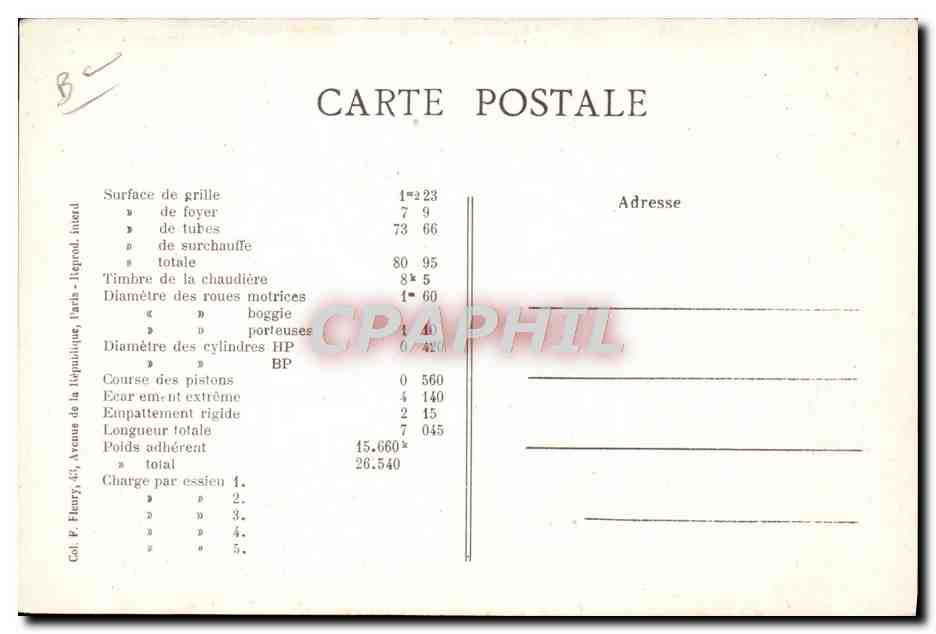CPA Train Locomotive  — Verso