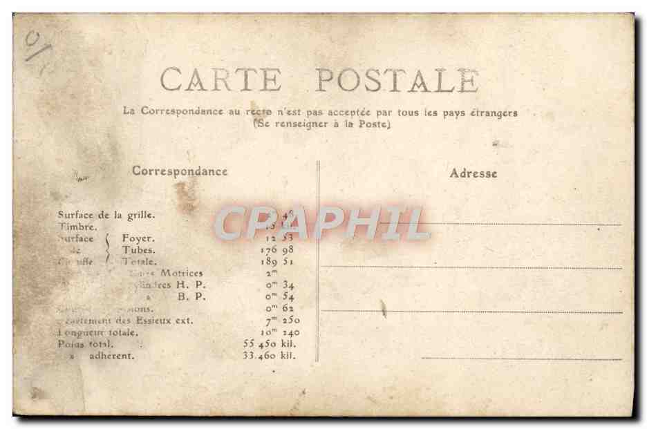 CPA Train Locomotive pour train rapide Serie 6 — Verso