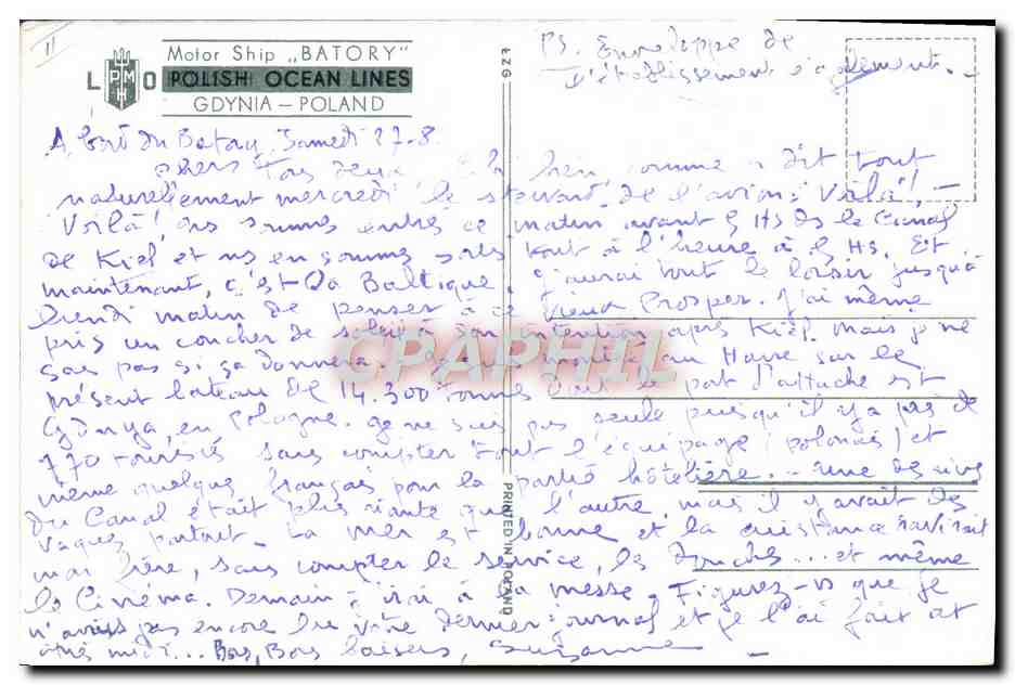 CPA Bateau Motor Ship Batory Gdynia Poland — Verso