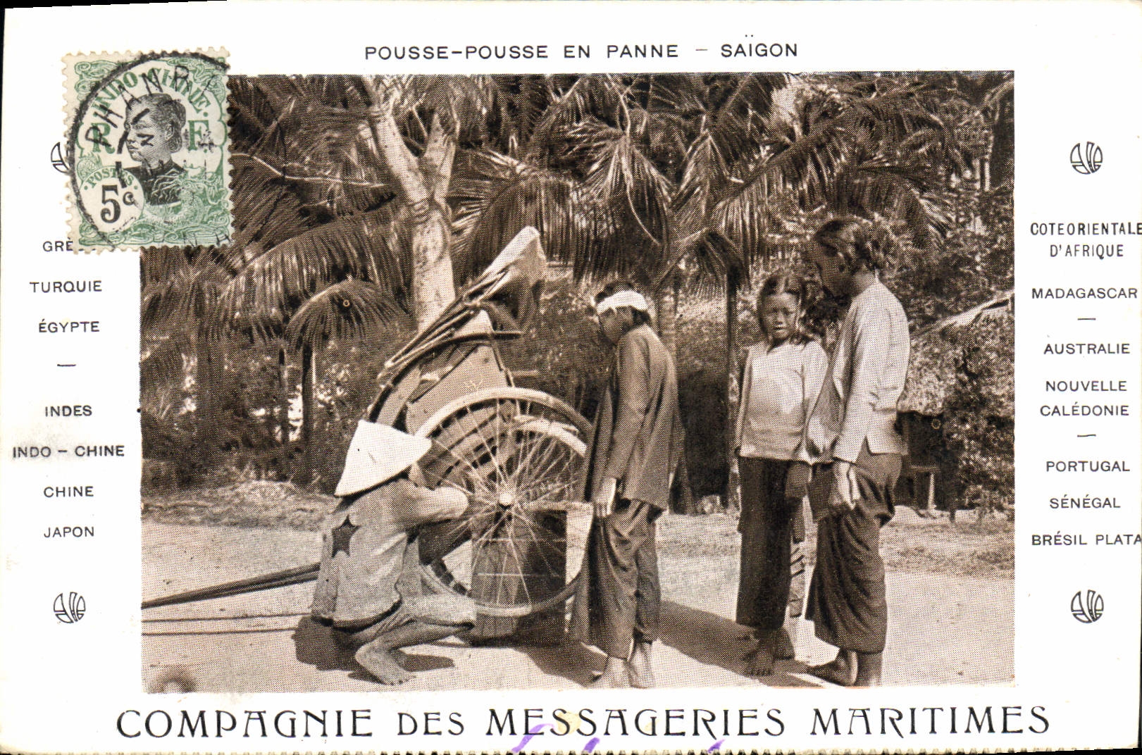 Pousse-pousse en panne — Saïgon — Compagnie des Messageries Maritimes