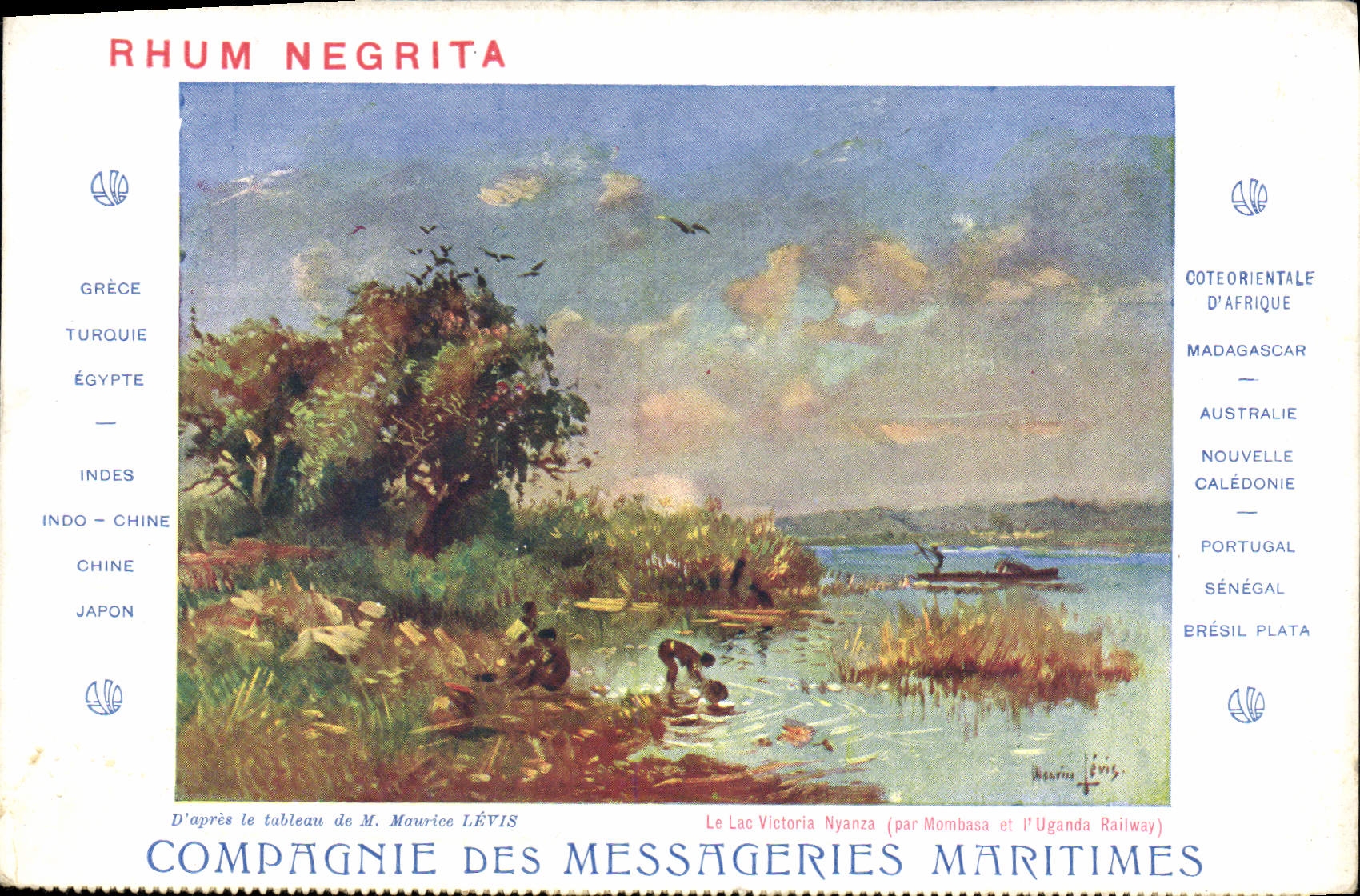 Lac Victoria Nyanza — vue du lac avec enfants près des rives — Compagnie des Messageries Maritimes