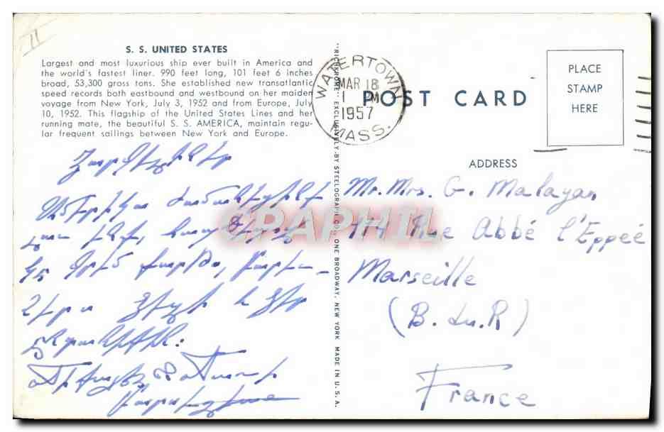 S.S. UNITED STATES — WORLD'S FASTEST LINER — Made in U.S.A. — Verso