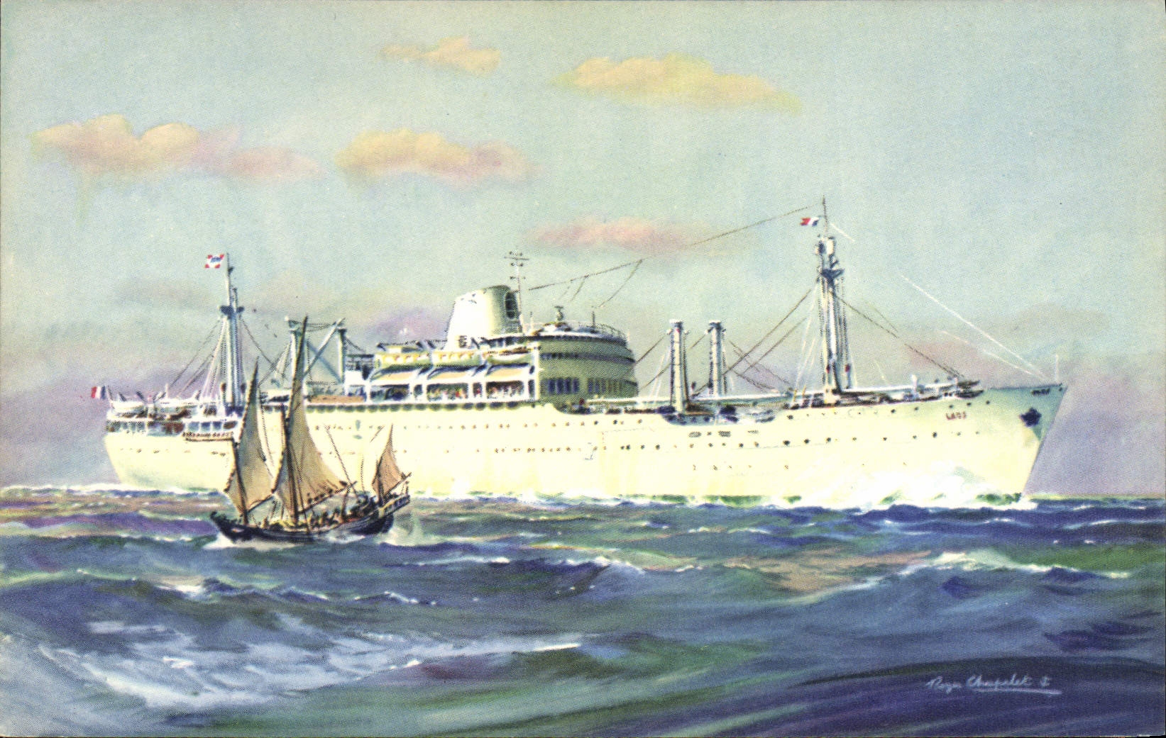 Cruiser "Laos" — Compagnie des Messageries Maritimes — dibujo de Roger Chapelet