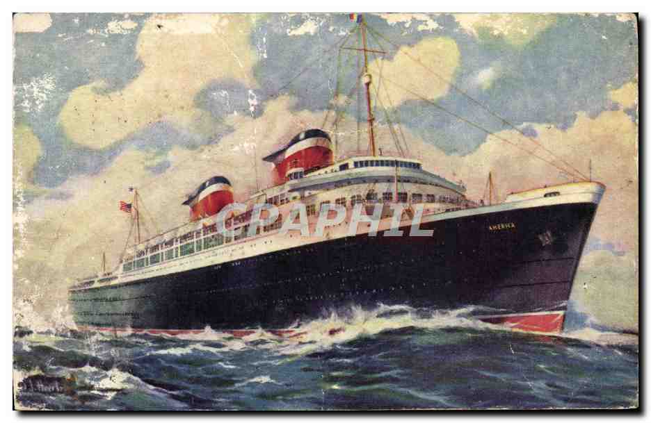 S.S. AMERICA — paquebot de la United States Lines — American Colortype, New York-Chicago