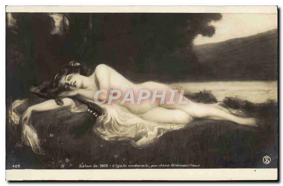 CPA Nu erotique Femme Salon 1909 Cigale endormie par Jane Grenouilloux