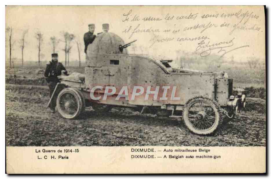 CPA Militaria Tank Dixmude Auto mitrailleuse belge 