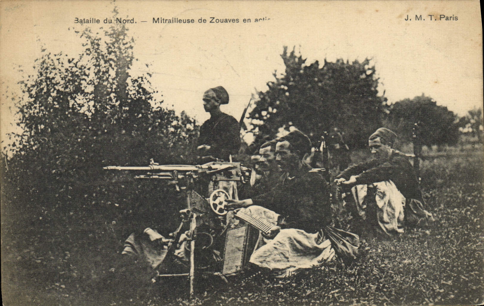 Bataille du Nord — Mitraillleuse de Zouaves en action — J. M. T. Paris